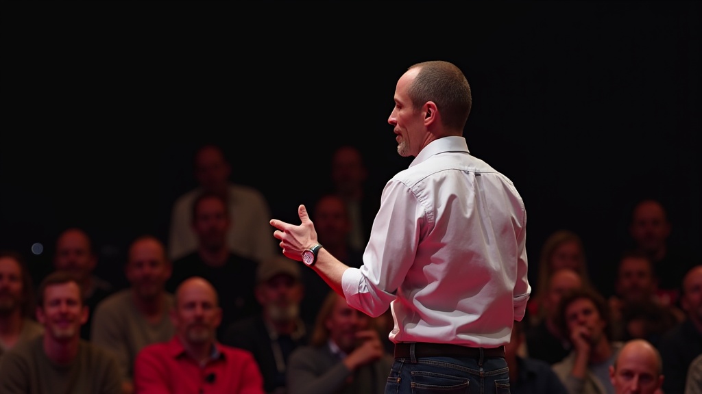 Dan Gwalter delivering a keynote on fractional consulting at Cambridge Tech Week, audience visible in soft focus